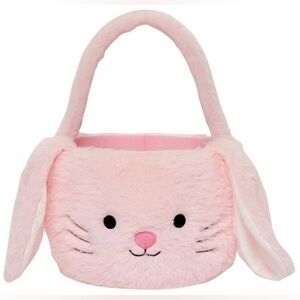 Plush Faux Fur Pink Bunny Easter Basket Medium to Small Size